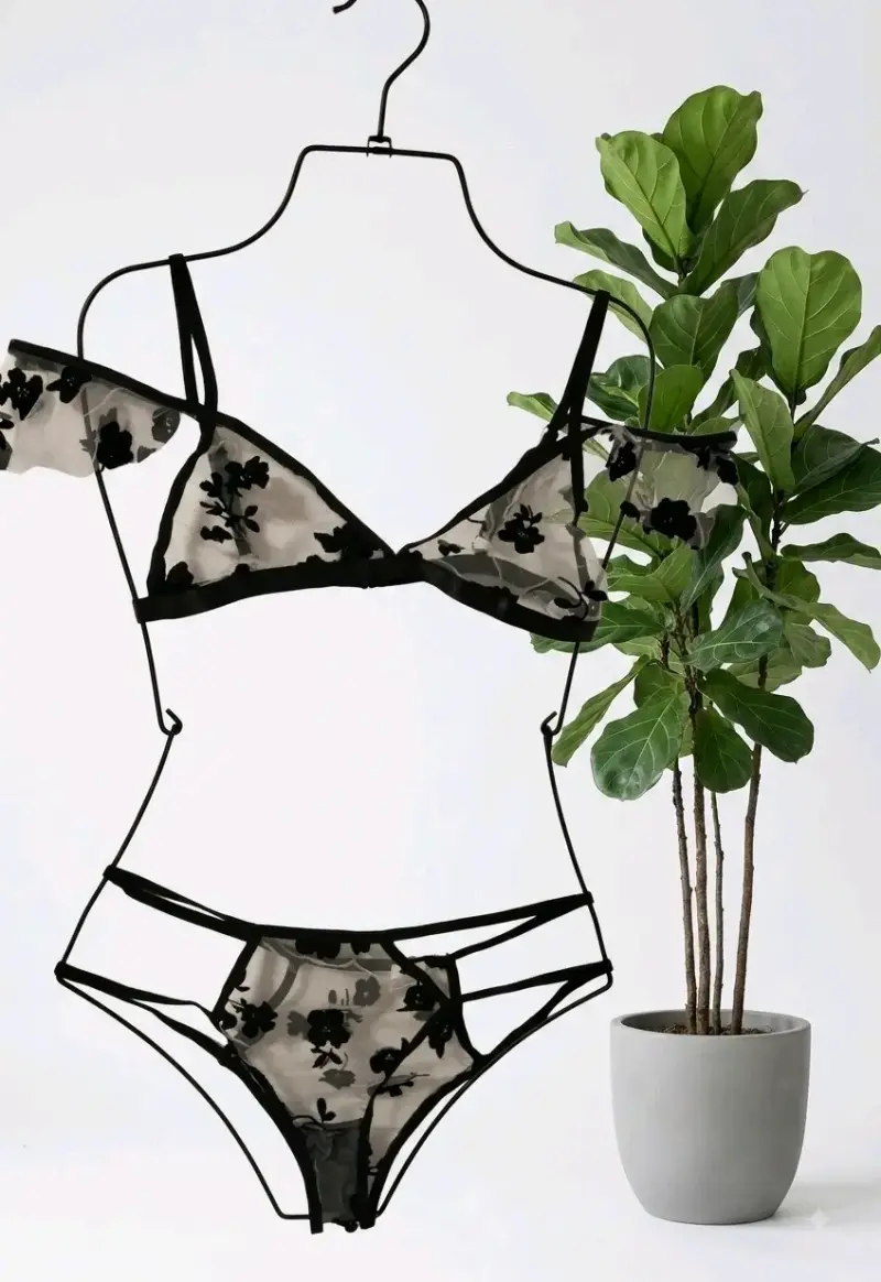 Conjunto de lencería transparente con corazones - 2