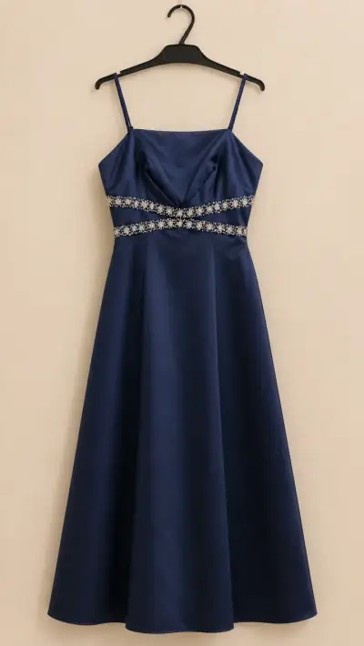 Vestido de fiesta azul con detalles brillantes - miniatura 1