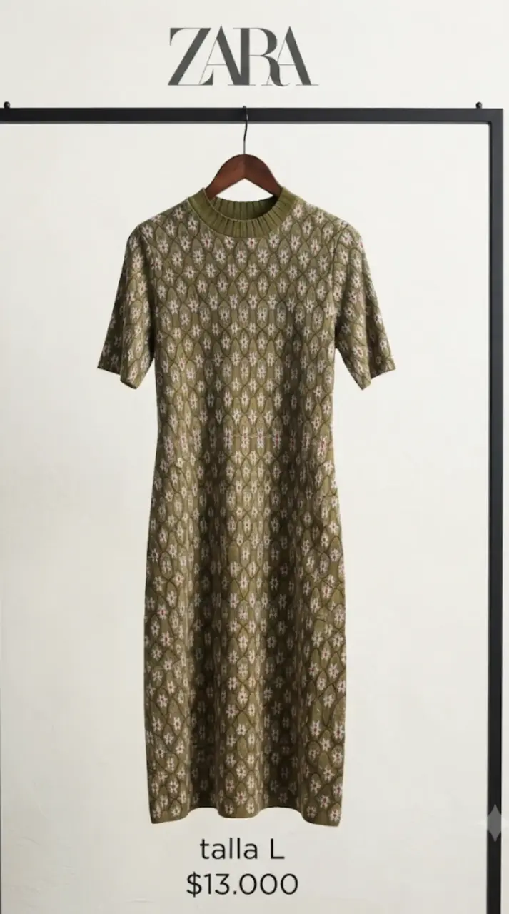 Vestido Zara estampado floral verde talla L