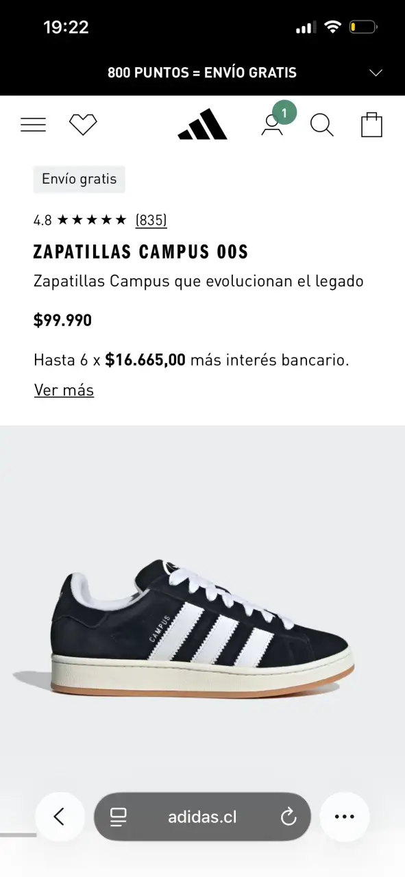 Zapatillas Adidas Campus 00s negras y blancas - 6