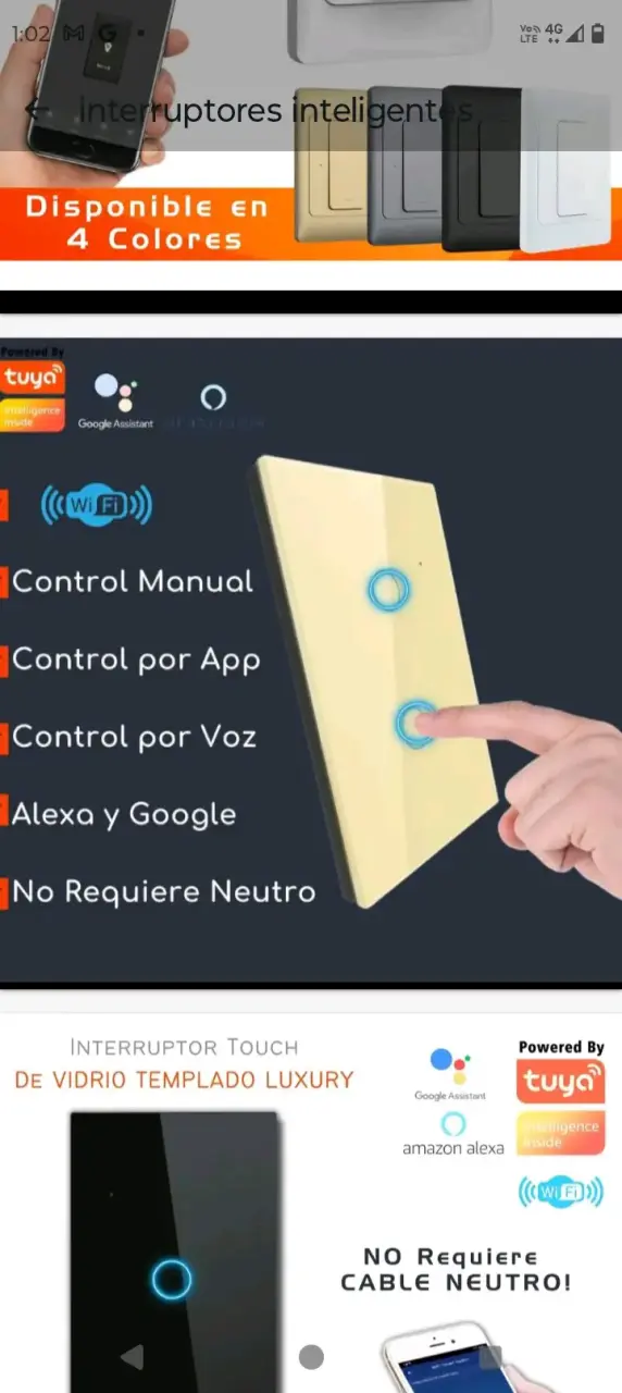 Interruptor inteligente WiFi sin neutro Tuya - 1