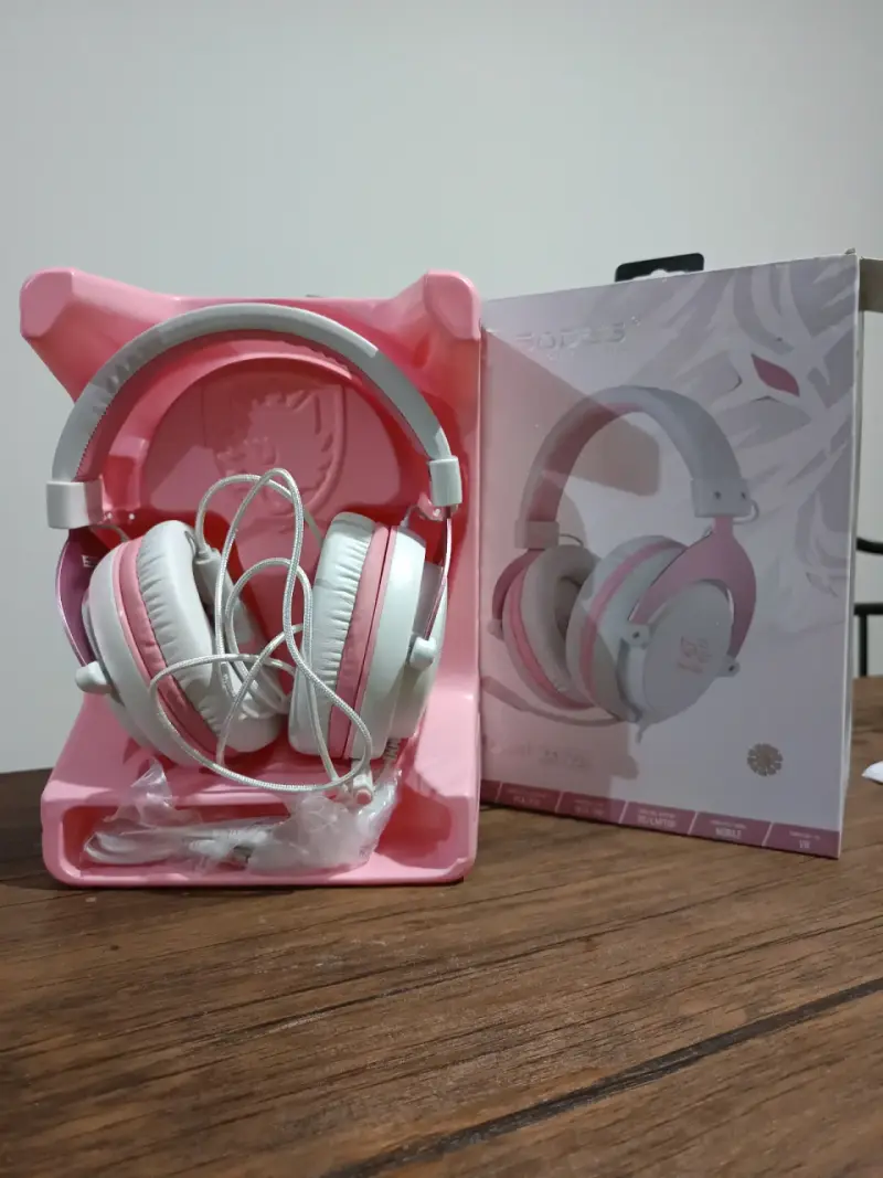 Auriculares gamer rosa con micrófono - 4