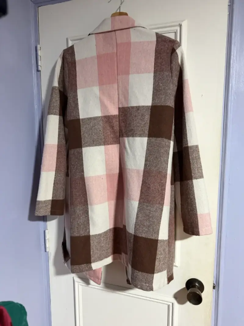 Abrigo de cuadros rosa y marrón para mujer - 3