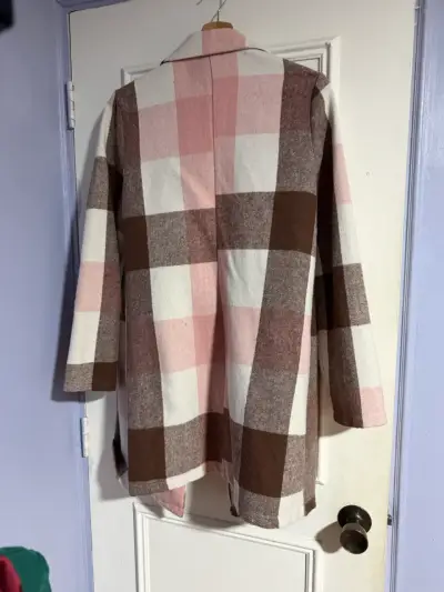 Abrigo de cuadros rosa y marrón para mujer - miniatura 3