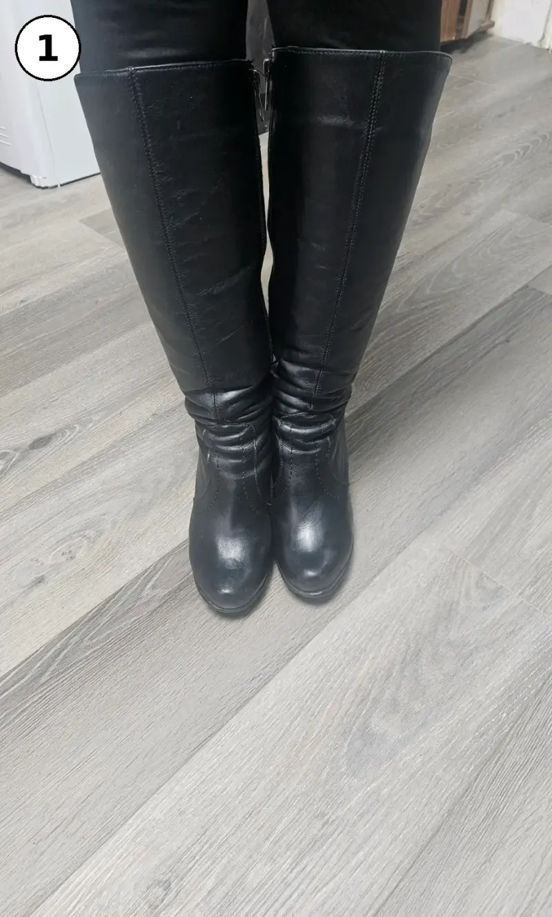 Botas de cuero negro Exótica con taco cuña - 2
