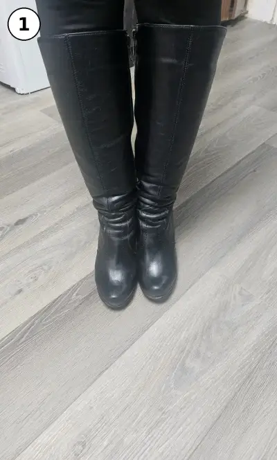 Botas de cuero negro Exótica con taco cuña - miniatura 2