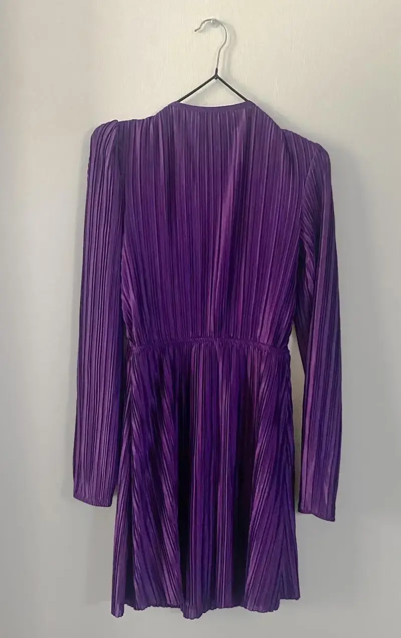Vestido plisado morado de manga larga Zara - 2