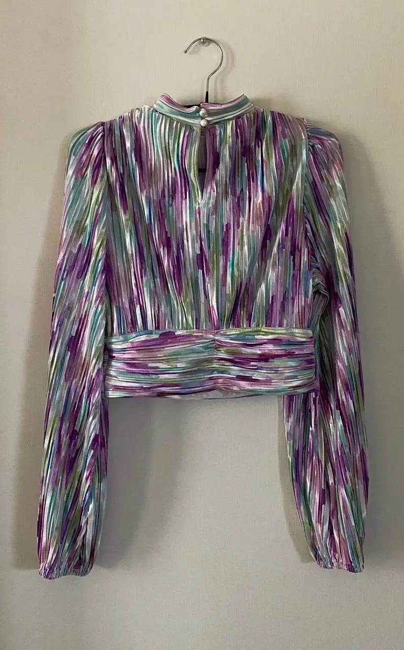 Blusa plisada multicolor de manga larga - 2