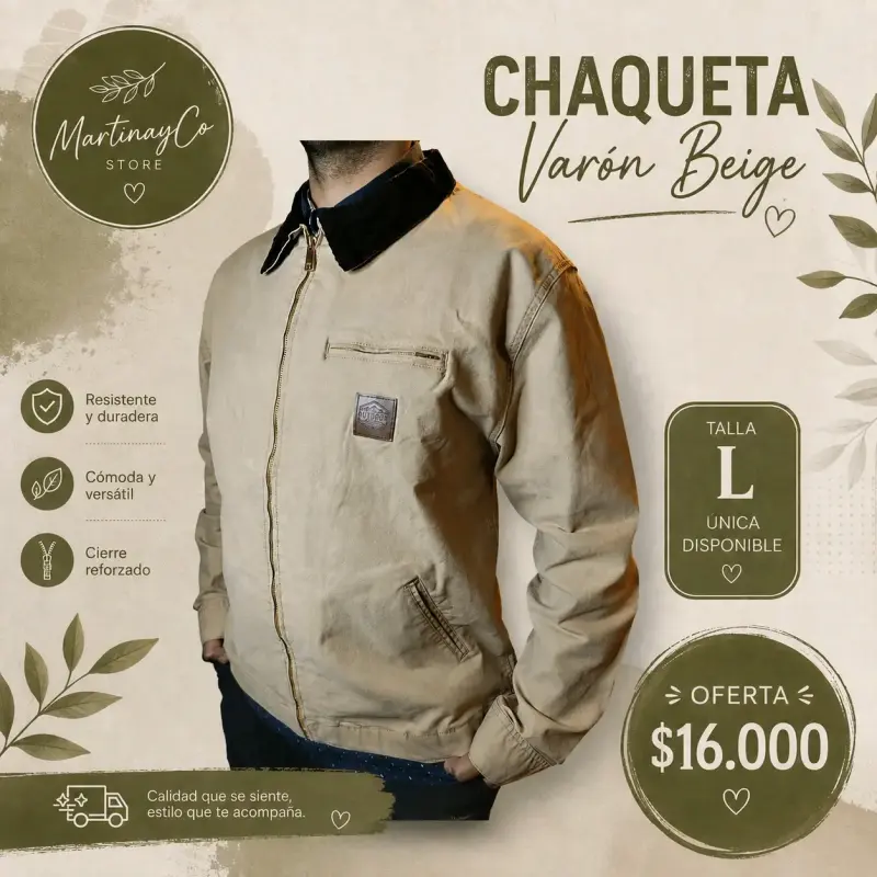 Chaqueta de Hombre Beige con Cuello Negro - 2