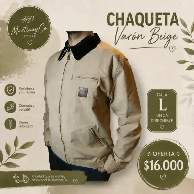 Chaqueta de Hombre Beige con Cuello Negro - miniatura 2