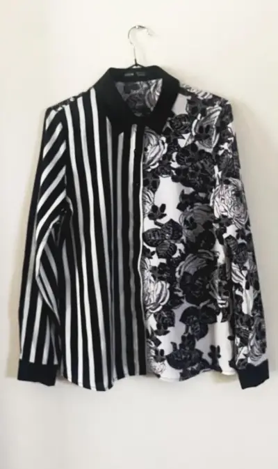 Camisa de mujer con diseño floral y rayas - miniatura 1