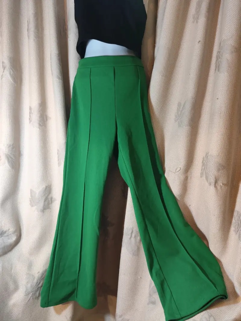 Pantalones verdes de pierna ancha para mujer - 1
