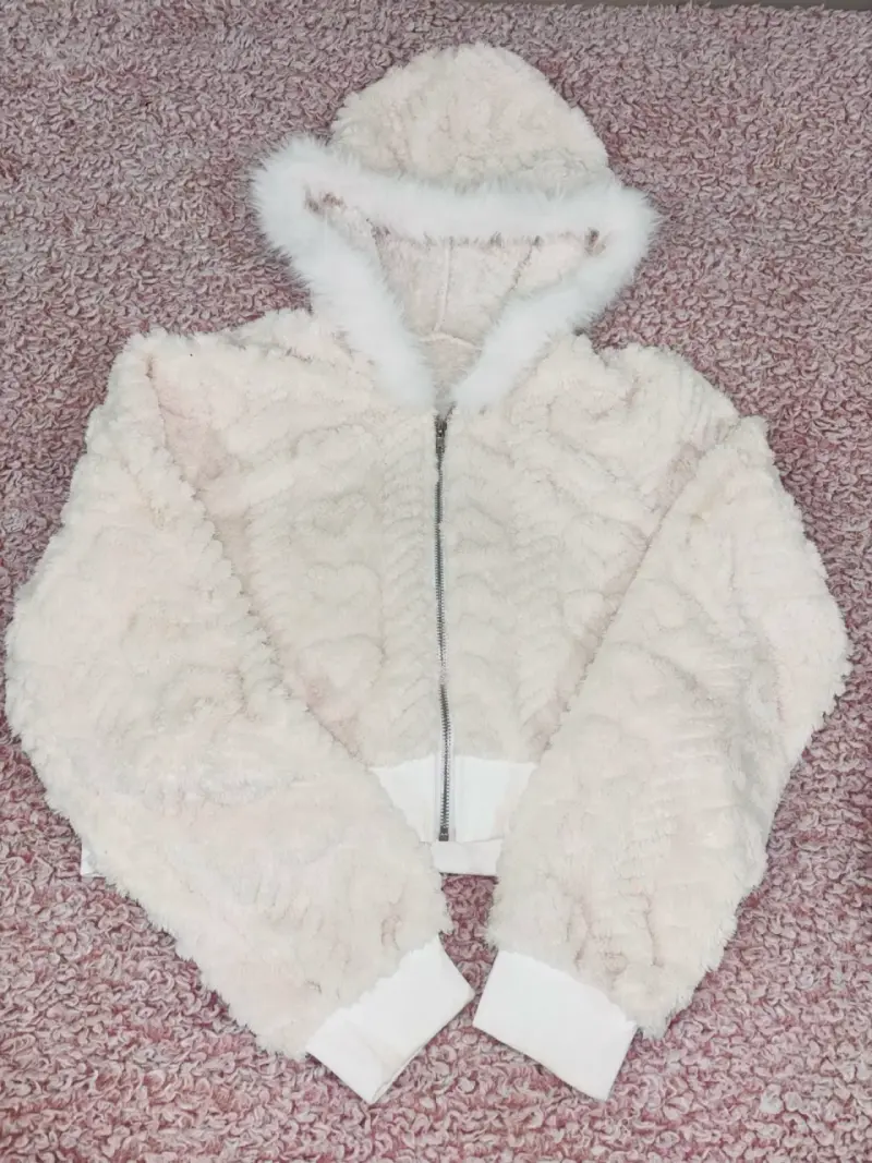 Chaqueta de felpa con capucha y cierre - 1