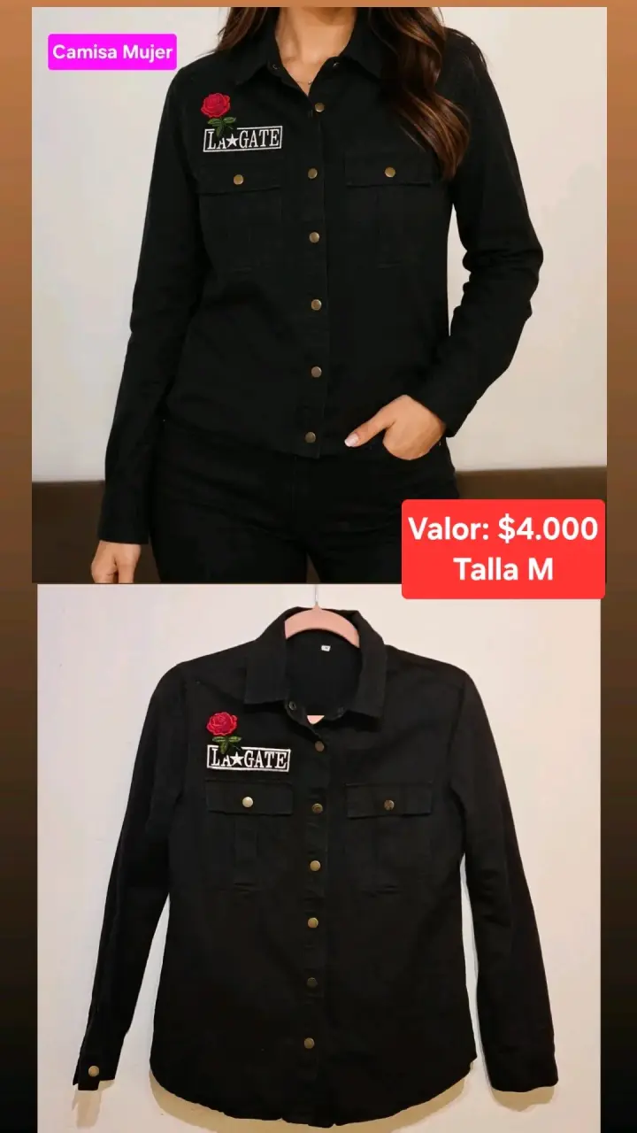 Camisa negra mujer con bordado floral