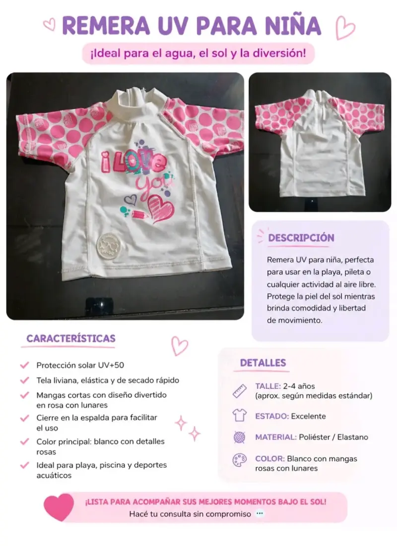 Remera UV para niña con protección solar