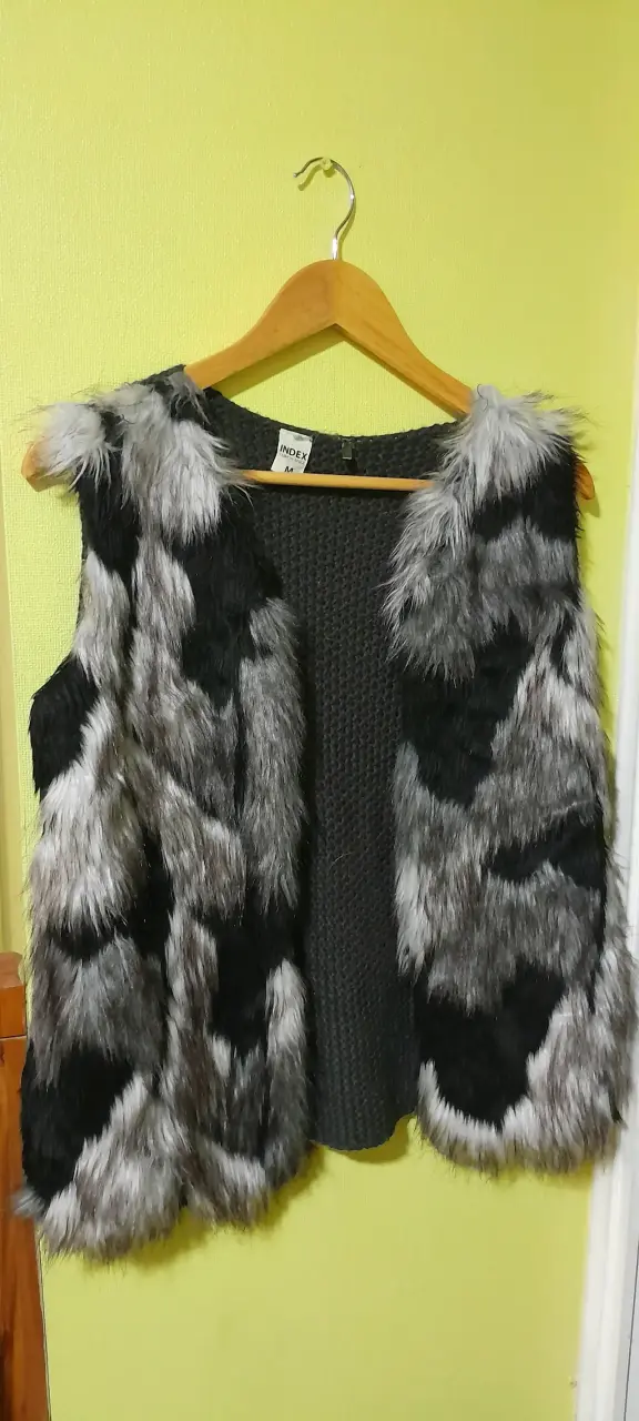 Chaleco peludo sin mangas gris y negro para mujer - 1
