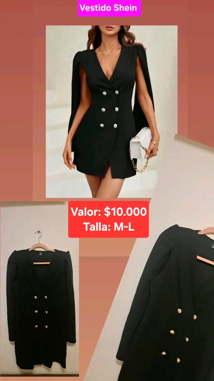 Vestido negro elegante Shein con botones