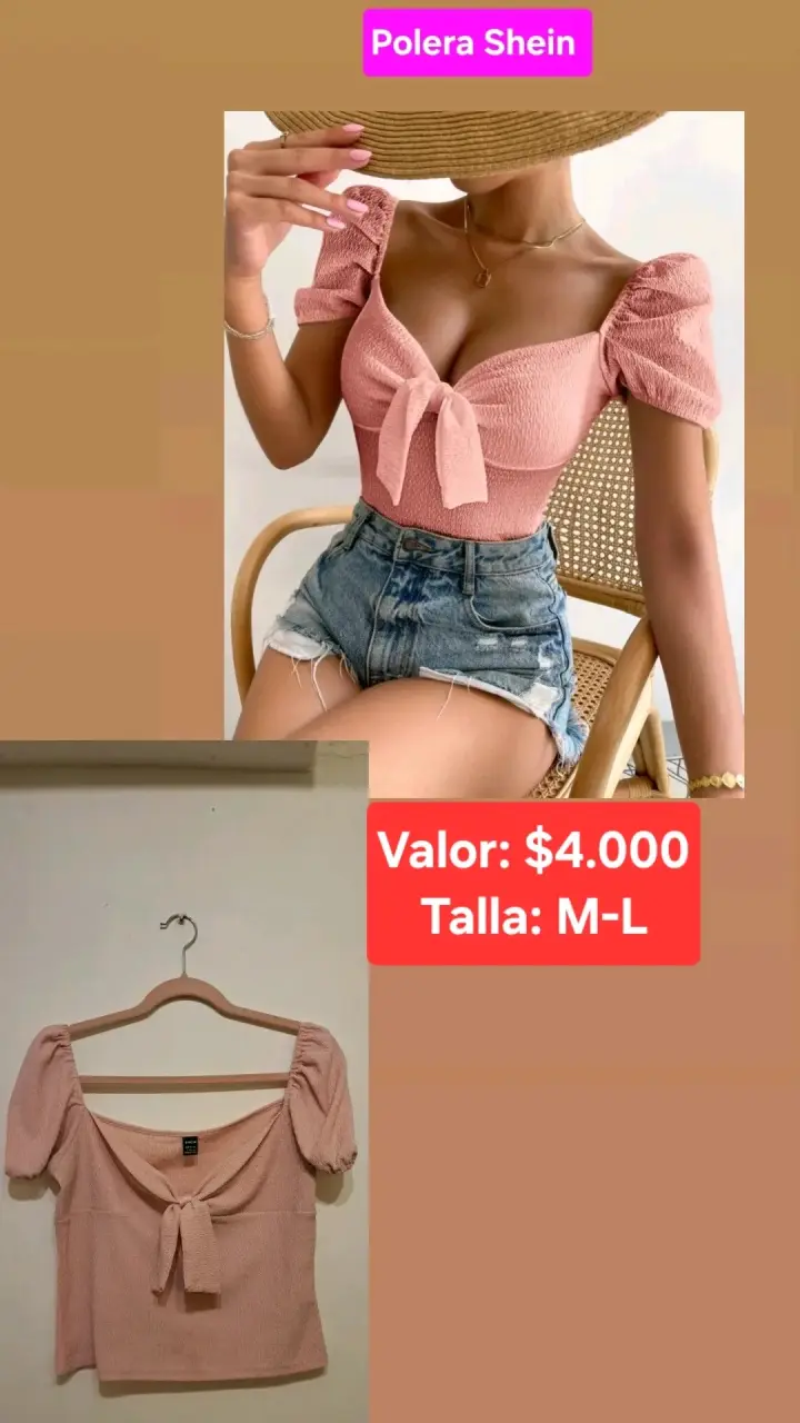 Polera Shein rosa con lazo