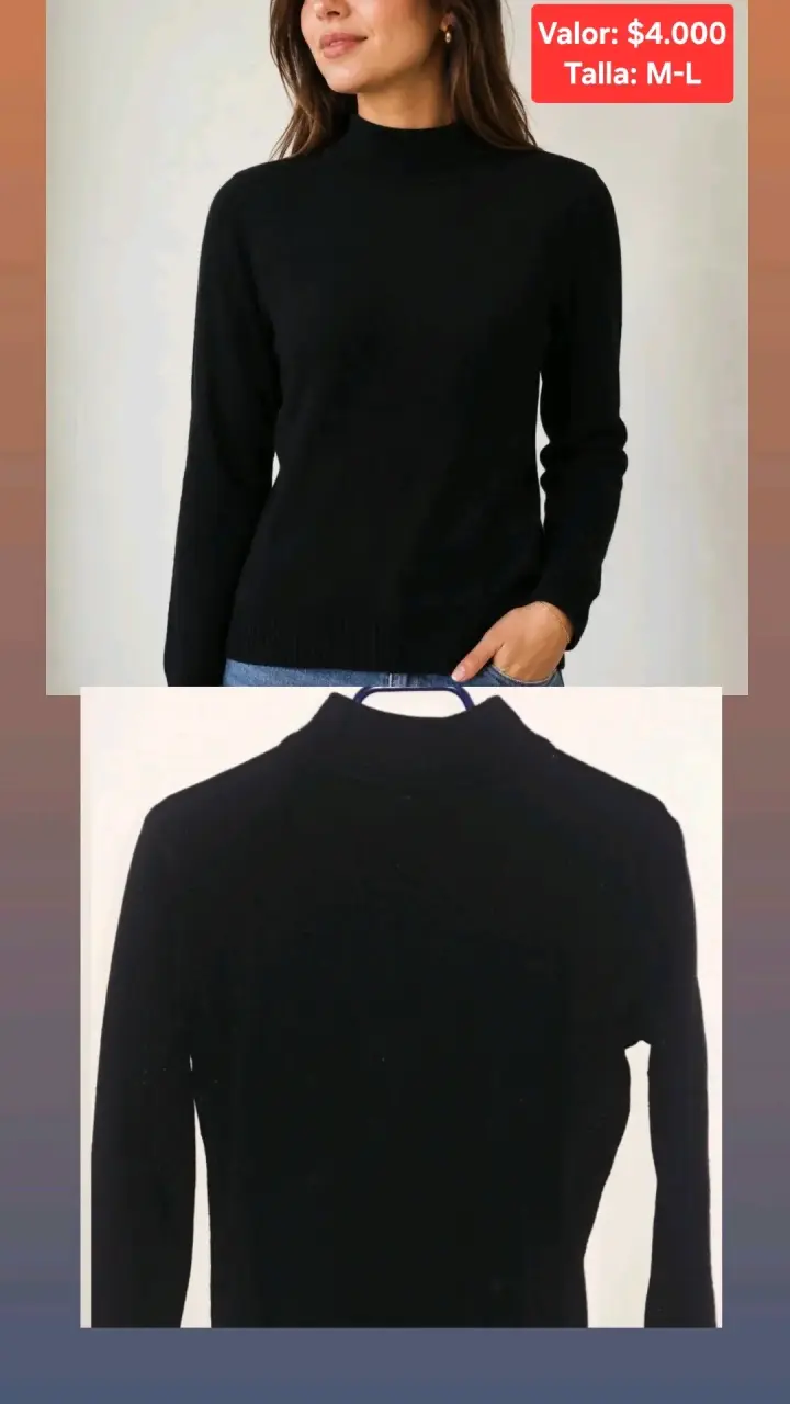 Suéter negro de cuello alto para mujer
