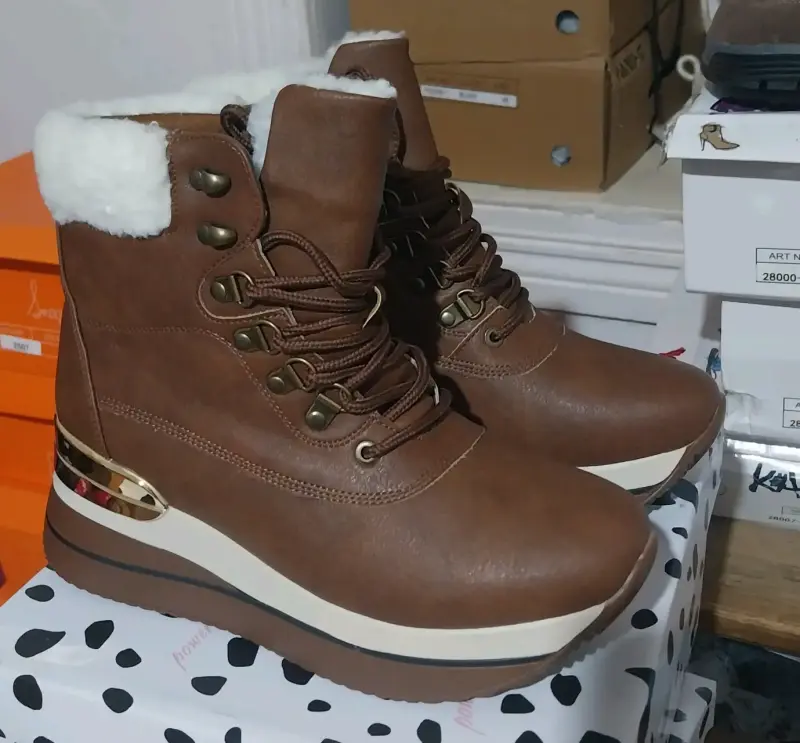 Botines de invierno marrones con forro de lana - 4