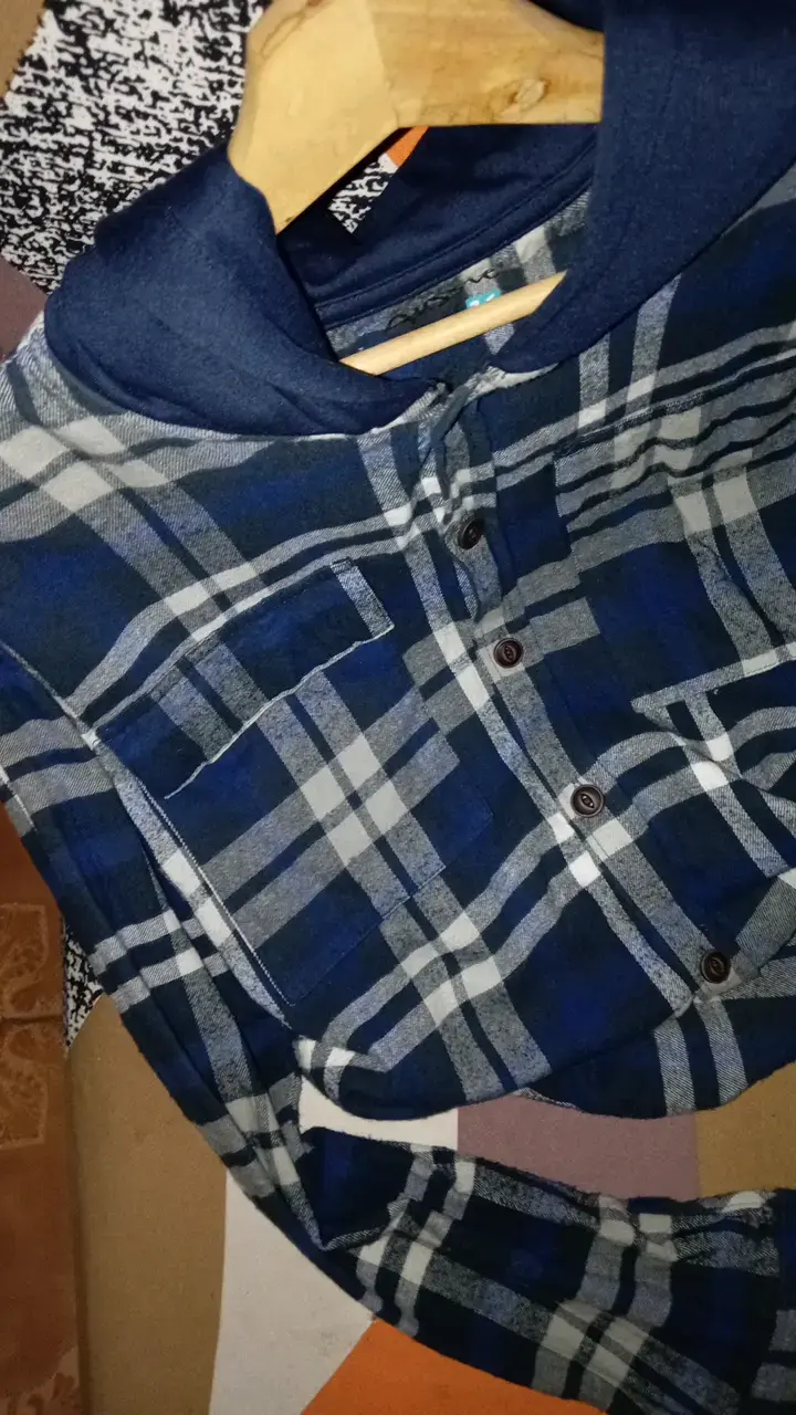 Camisa de franela a cuadros azul para hombre - 3