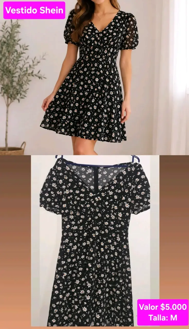 Vestido Shein floral negro con mangas cortas