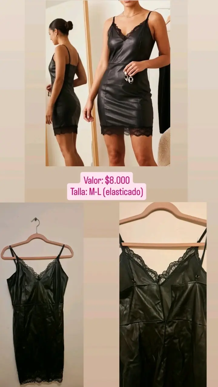 Vestido negro de cuero sintético con encaje