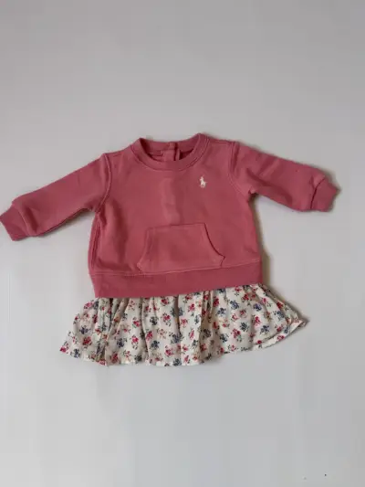 Vestido de bebé rosa con falda floral Ralph Lauren - miniatura 1