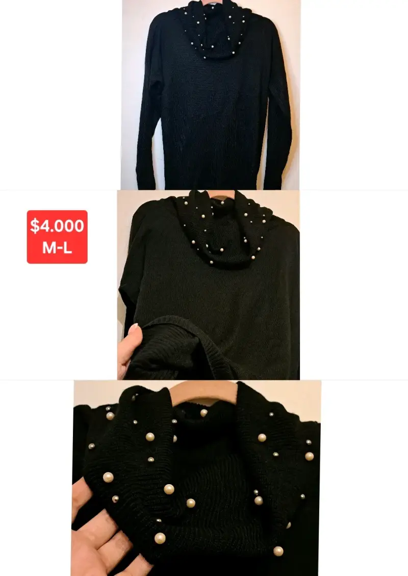 Suéter negro con perlas decorativas