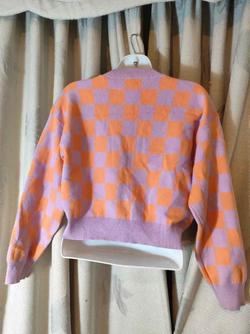 Cárdigan de cuadros lila y naranja para mujer - 2
