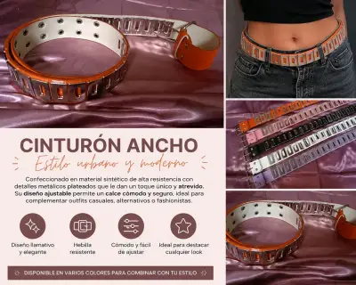 Cinturón ancho estilo urbano con hebilla metálica - miniatura 1