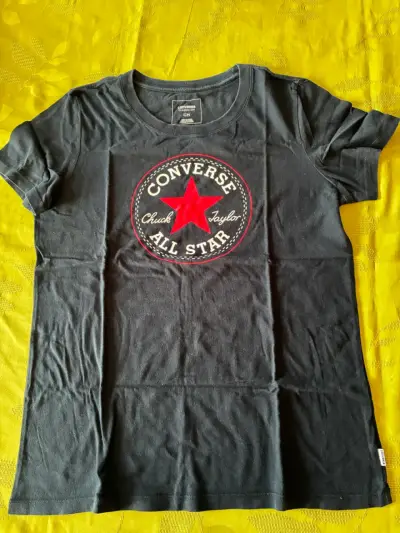 2 Poleras Converse All Star negra y naranjo fluor - miniatura 1