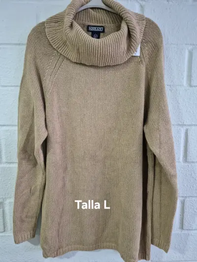 2 Suéter de lana cuello alto beige talla L - miniatura 1