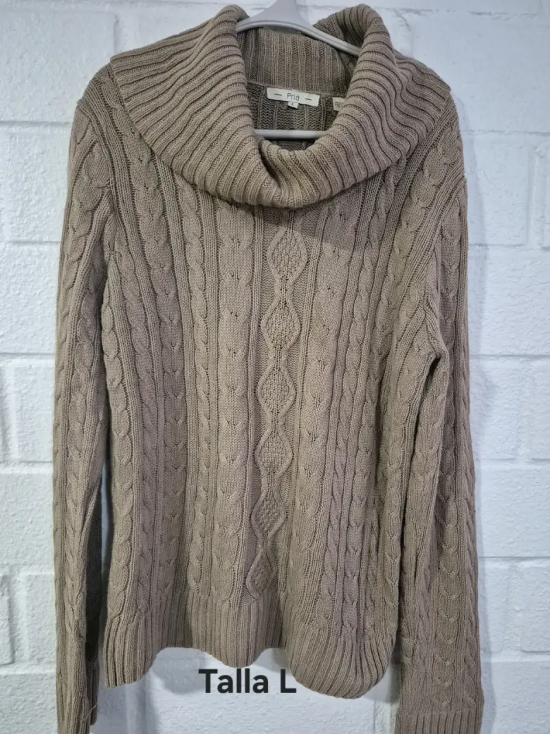 2 Suéter de lana cuello alto beige talla L - 2