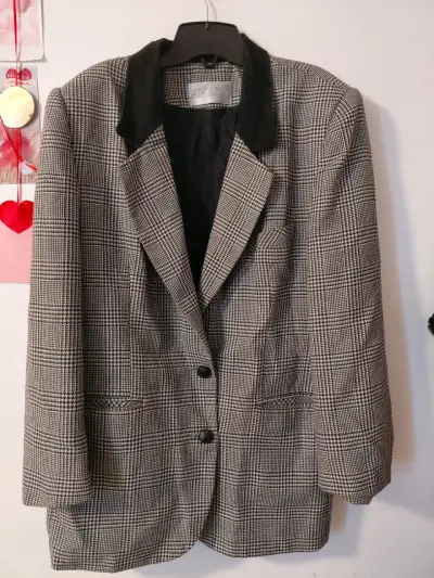 Blazer de cuadros gris con solapa negra Adolfo - miniatura 1