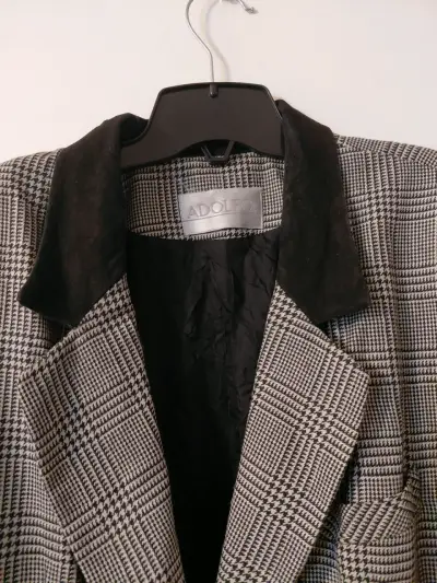 Blazer de cuadros gris con solapa negra Adolfo - miniatura 2