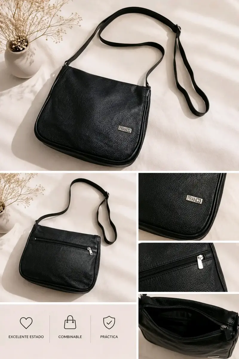 Cartera bandolera negra Pranco en excelente estado