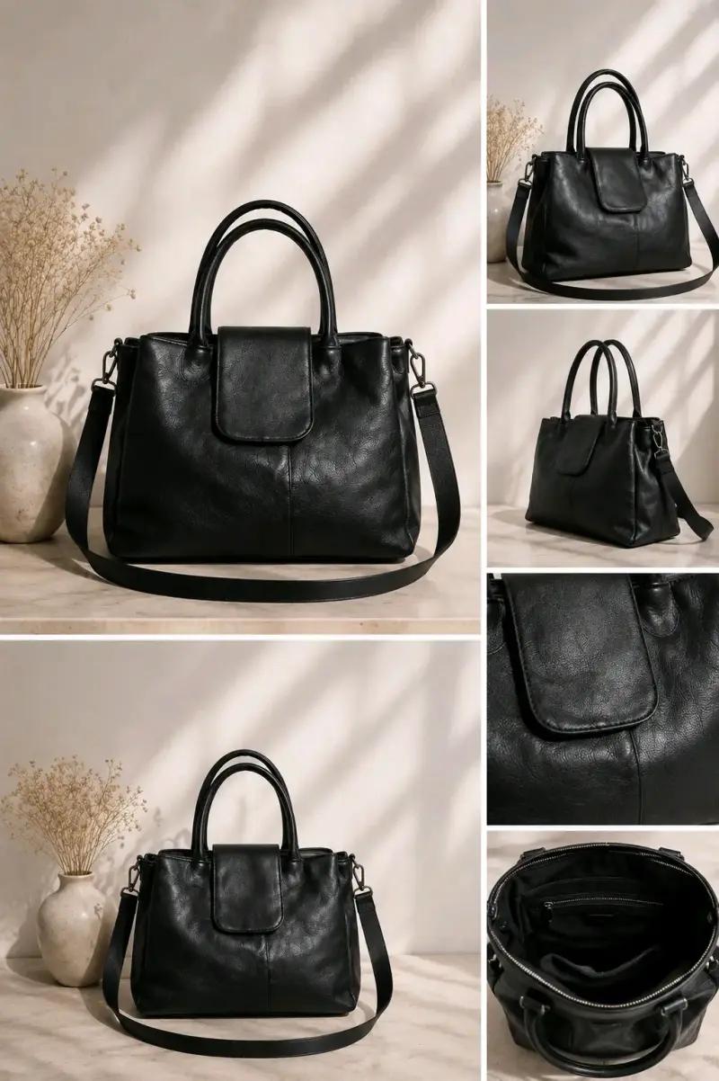 Bolso de mano negro elegante con correa ajustable