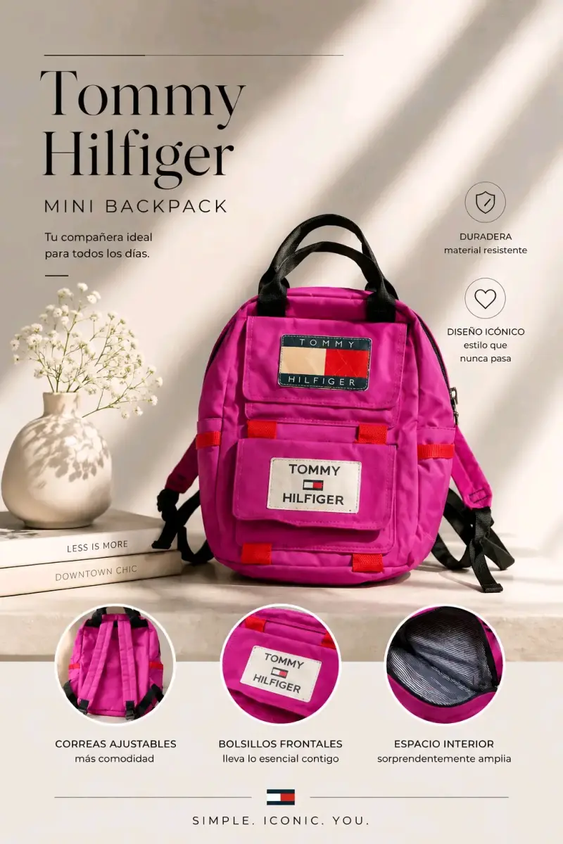 Mochila Mini Tommy Hilfiger Fucsia Resistente
