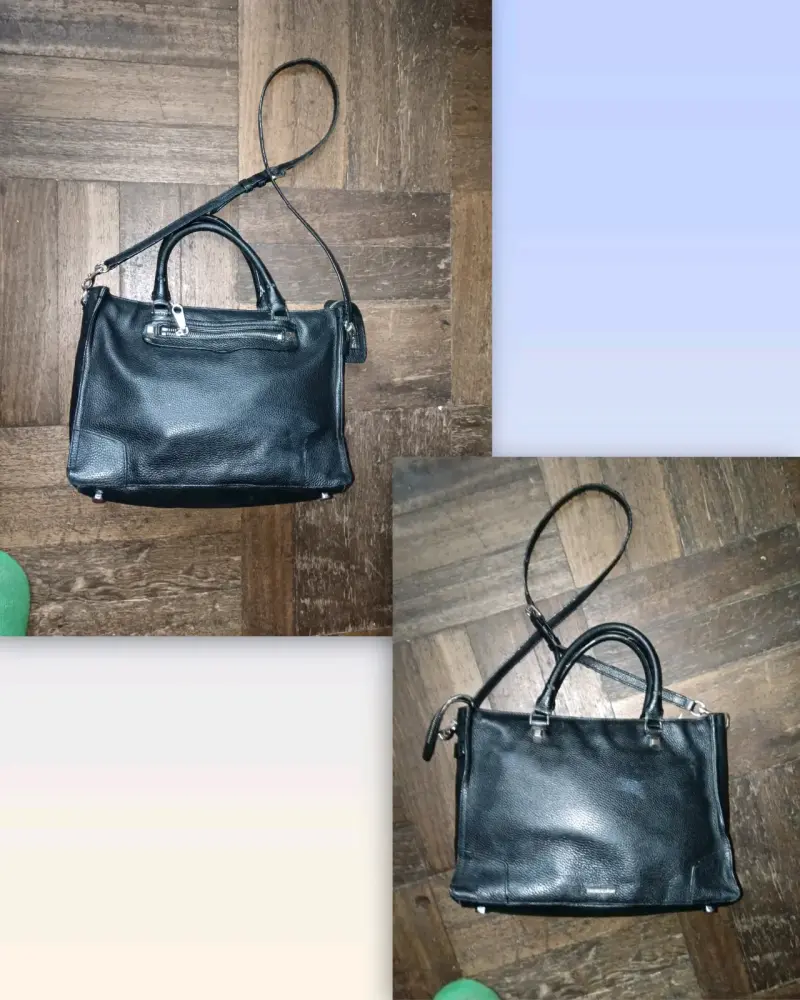 Bolso de cuero negro con correa ajustable