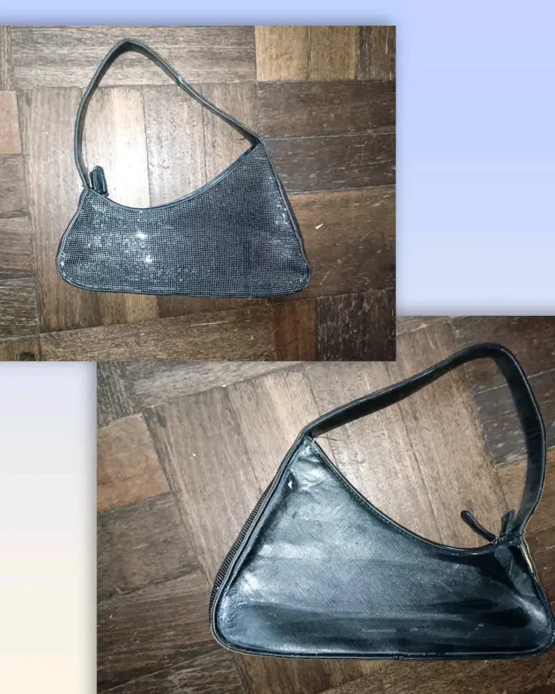 Cartera de mano negra con brillo