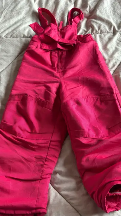 Pantalón de nieve infantil rosa con tirantes - miniatura 5