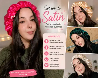 Gorros de satín para cuidado del cabello - miniatura 1