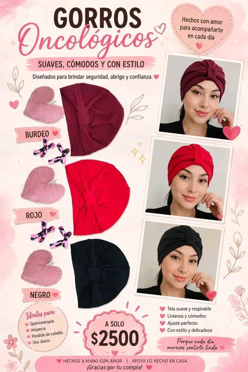 Gorros oncológicos suaves y cómodos en varios colores