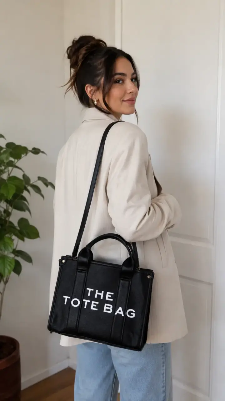 Bolso tote negro con correa ajustable - 1
