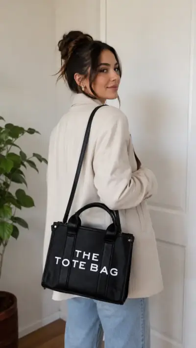 Bolso tote negro con correa ajustable - miniatura 1