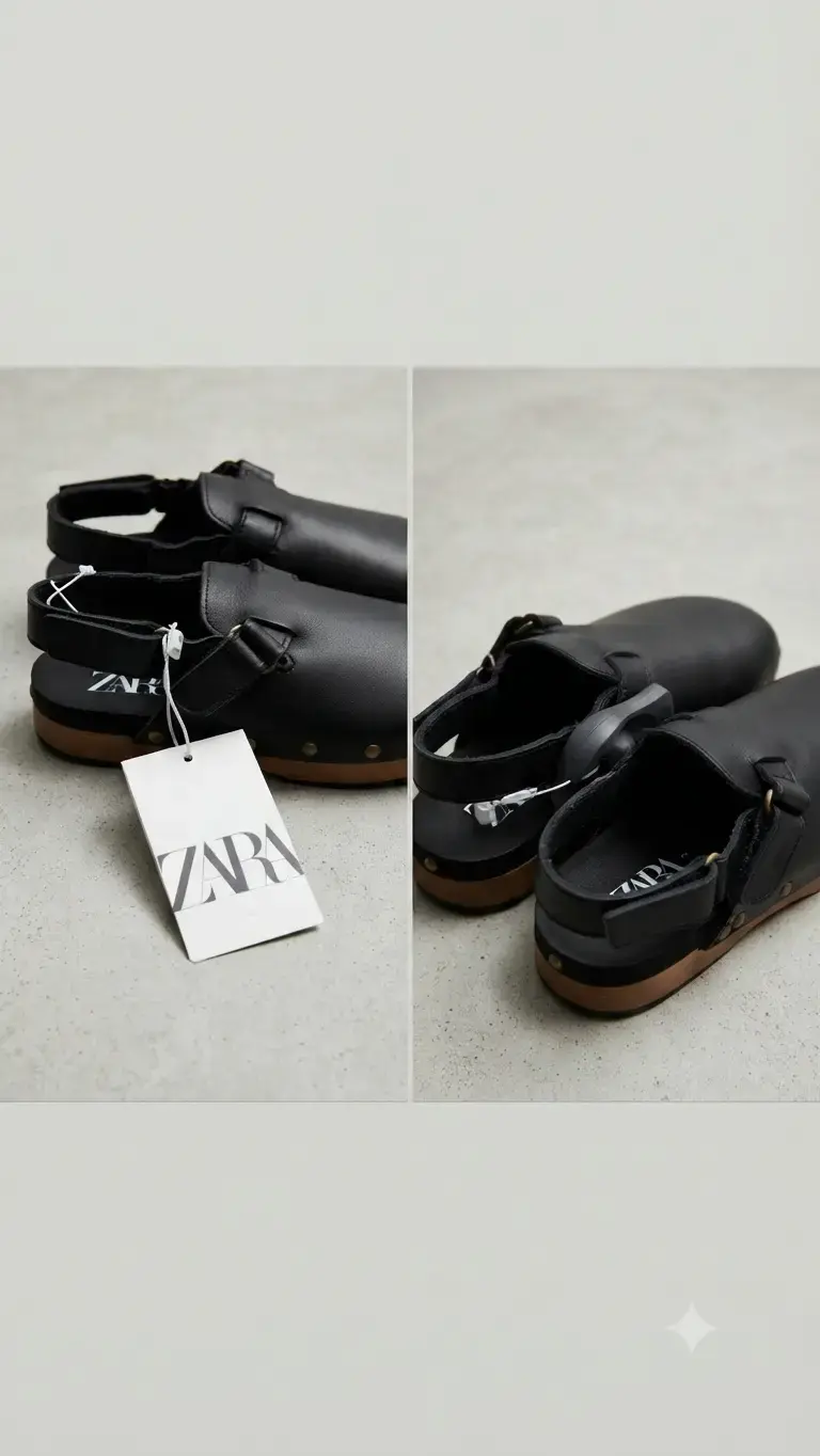 Suecos de cuero negro para niñas Zara - 4