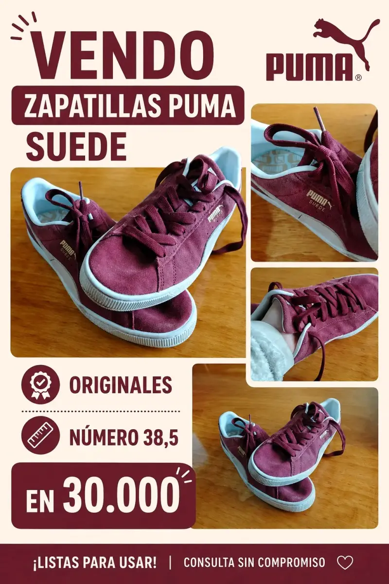 Zapatillas Puma Suede burdeos talla 38.5