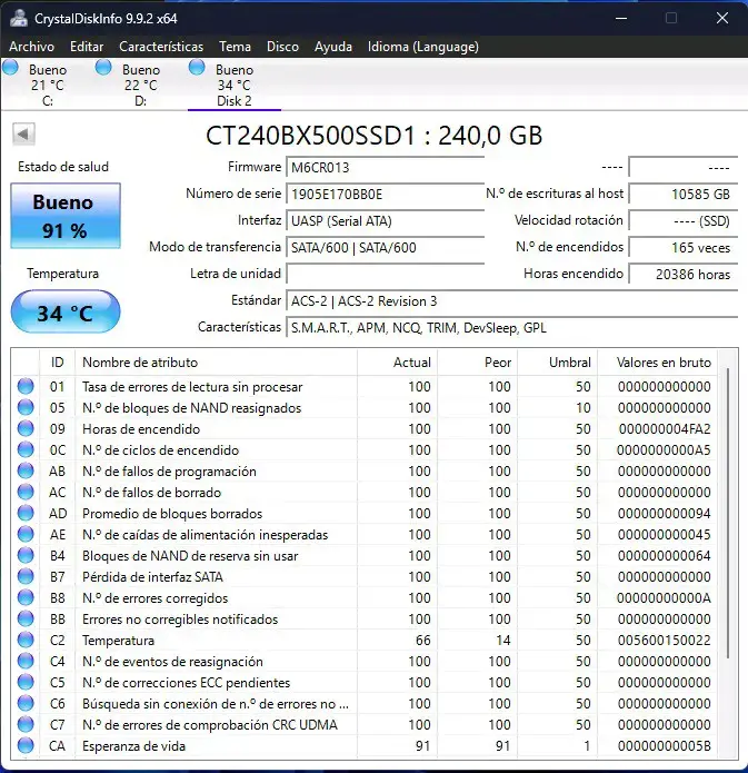 Disco SSD Crucial BX500 240GB en buen estado - 2