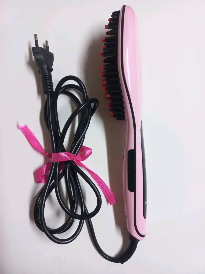 Cepillo alisador de cabello eléctrico rosa - 1